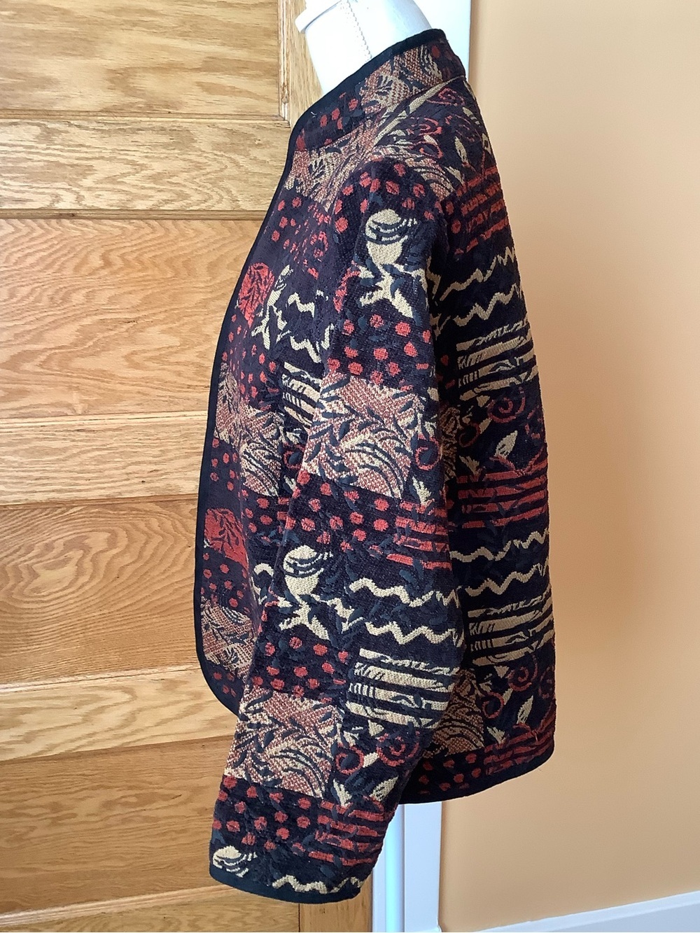 VINTAGE Tapestry Mixed Print Zip Front Jacket Boho Patchwork Motif M - Picture 3 of 11